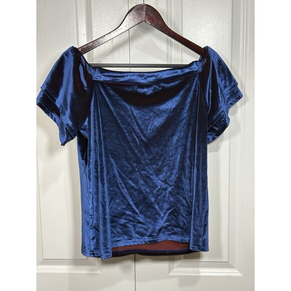 Sugar + Lips Velvet Top Women XS/S Blue Off Shoulder Party Whimsy Goth Y2K - Picture 3 of 8
